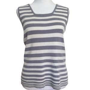 Vintage Knit Tank Top Size M Purple White Striped Square Neck Coastal